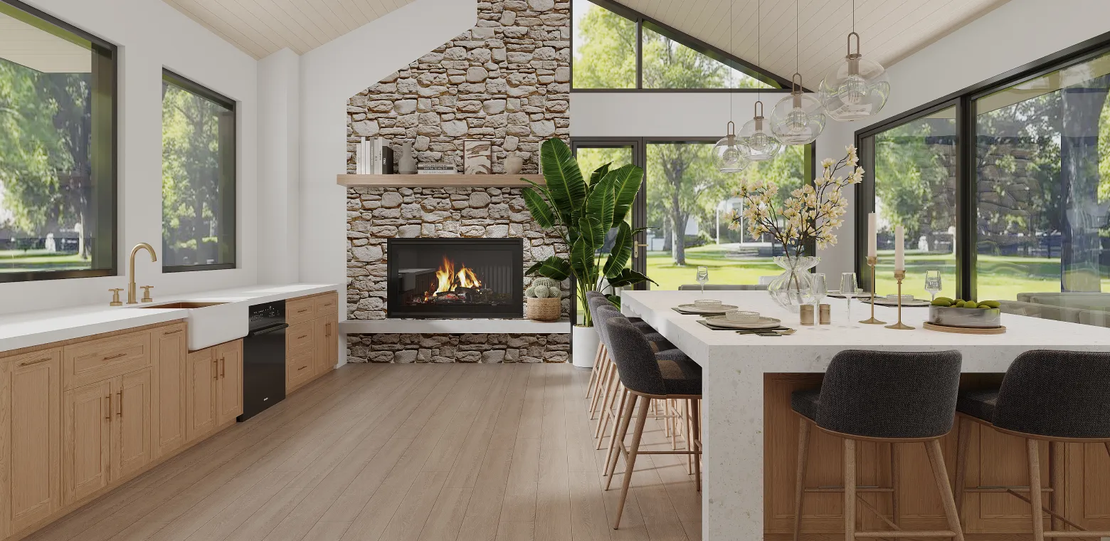 Oak Elegant Cabinets in an Open-Concept Kitchen — Oak Elegant (E5) — Elegant Series